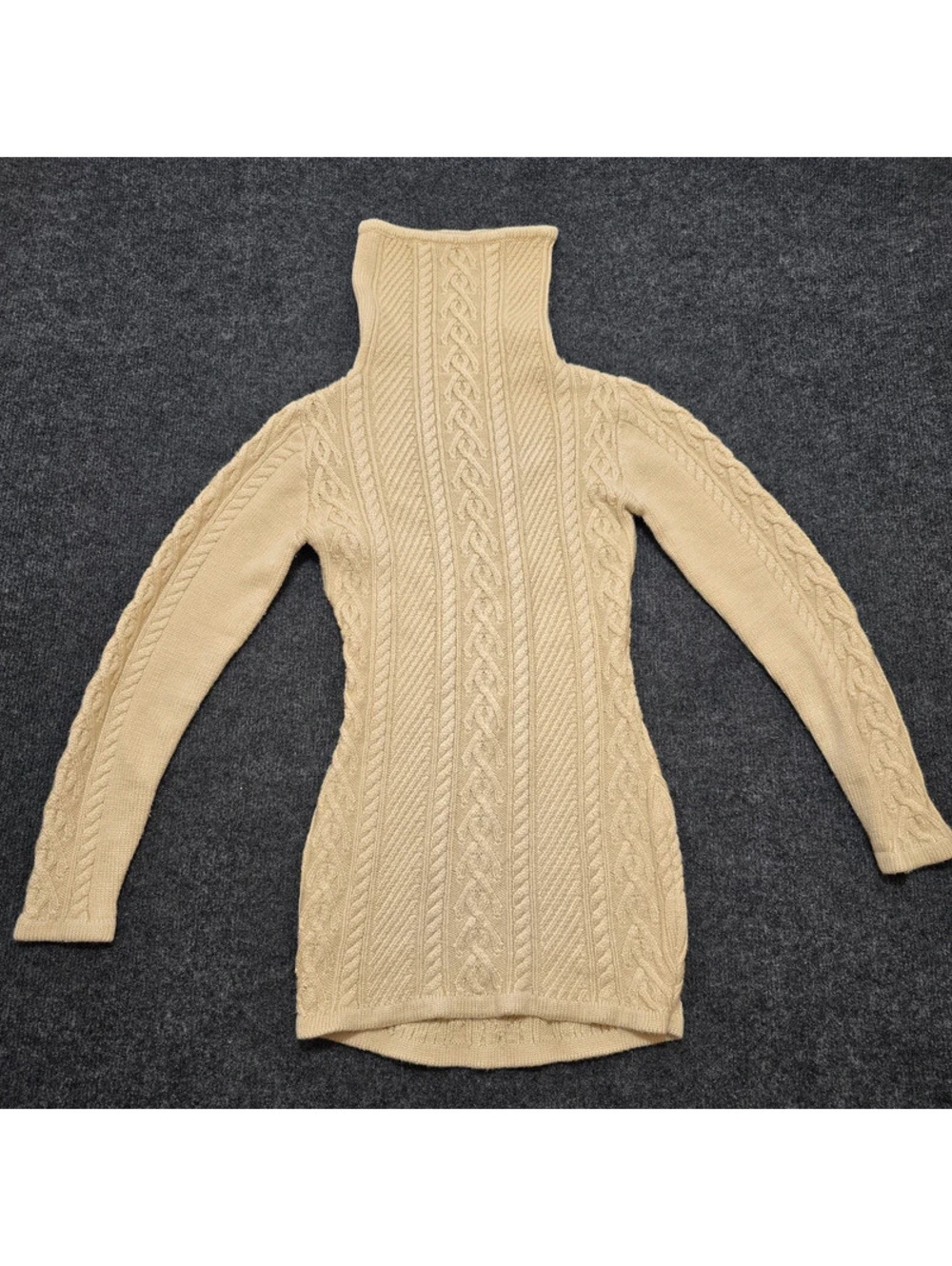v28 Cable Knit Turtleneck Sweater Dress Women 0-4 Small Cream Beige Mini